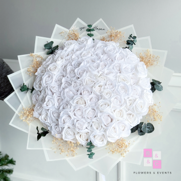 2'li set-Mega Boy Beyaz Güllü İsteme Çiçeği ve Çikolatası