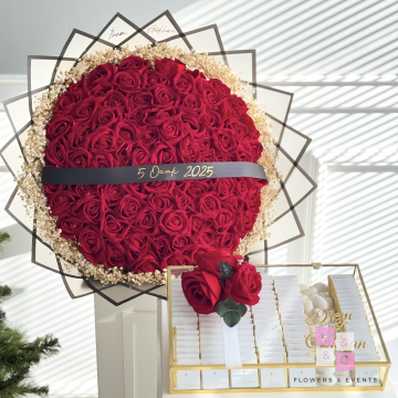 2'li set-Mega Boy Kırmızı Güllü İsteme Çiçeği ve Çikolatası