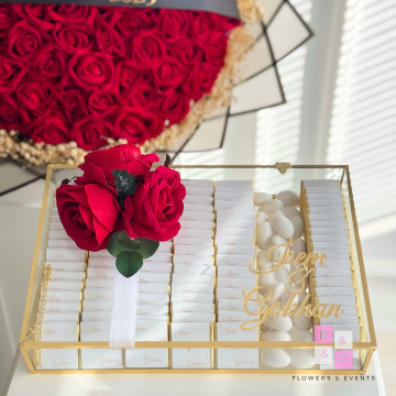 2'li set-Mega Boy Kırmızı Güllü İsteme Çiçeği ve Çikolatası