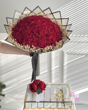 2'li set-Büyük Boy Kırmızı Güllü İsteme Çiçeği ve Çikolatası