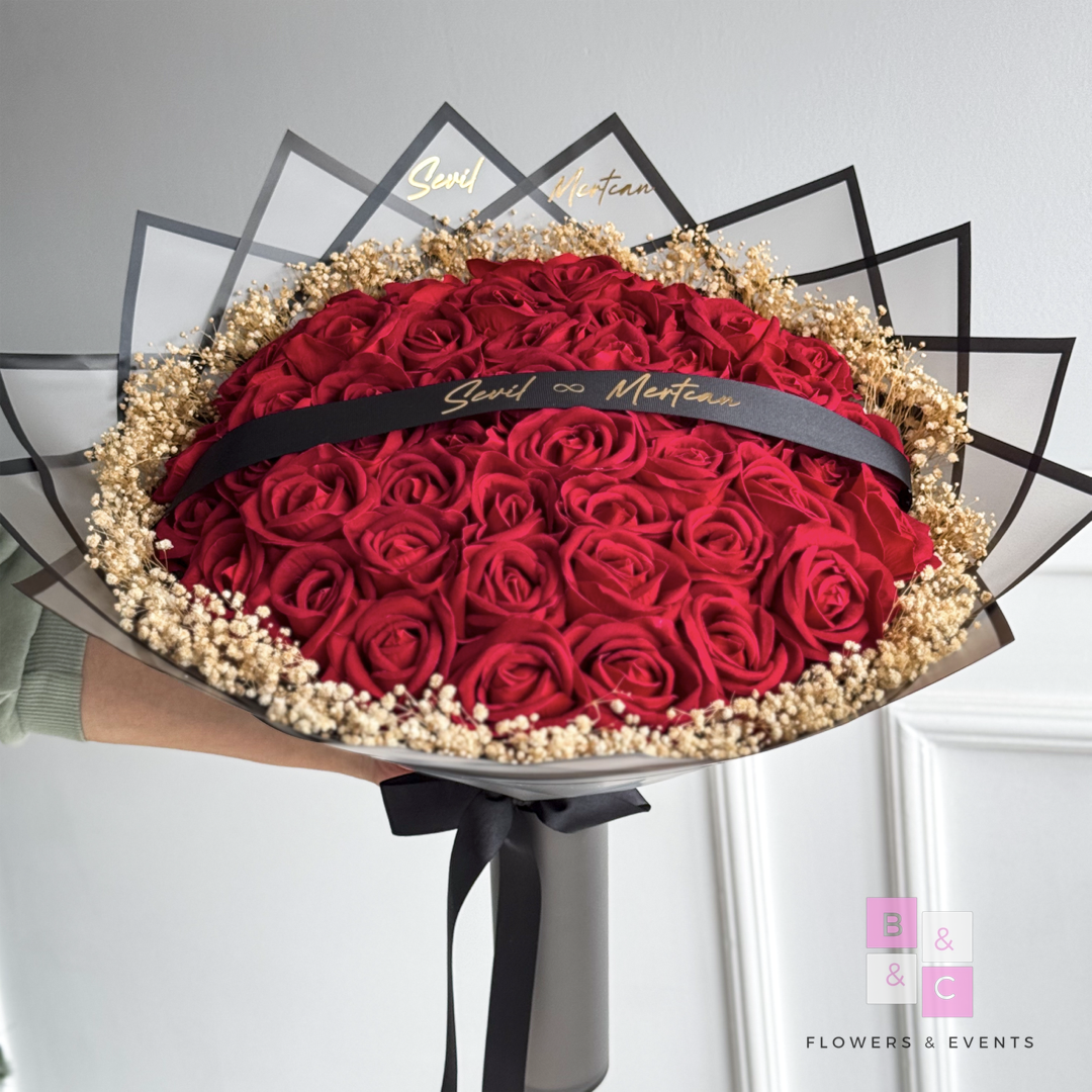 2'li set-Büyük Boy Kırmızı Güllü İsteme Çiçeği ve Çikolatası