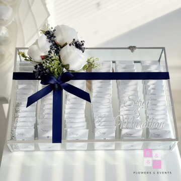 2'li Set-Lacivert Süslemeli Solmayan Şakayıklı İsteme Çiçeği & İsteme Çikolatası