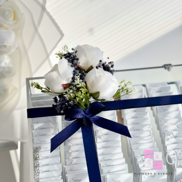 2'li Set-Lacivert Süslemeli Solmayan Şakayıklı İsteme Çiçeği & İsteme Çikolatası