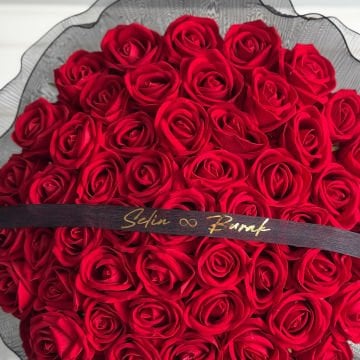 2'li set - Büyük Boy Siyah Tüllü İsteme Çiçeği ve İsteme Çikolatası