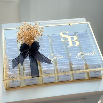 2'li set - Büyük Boy Siyah Tüllü İsteme Çiçeği ve İsteme Çikolatası