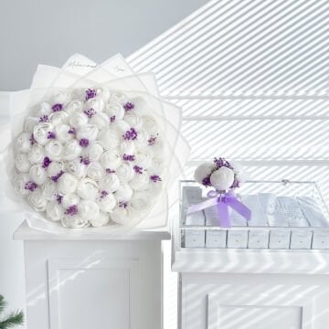 2'li-Set Lila Süslemeli Şakayık İsteme Çiçeği&İsteme Çikolatası