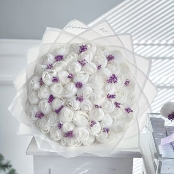 2'li-Set Lila Süslemeli Şakayık İsteme Çiçeği&İsteme Çikolatası