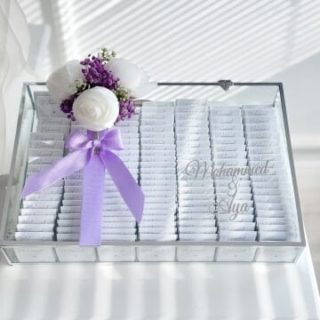 2'li-Set Lila Süslemeli Şakayık İsteme Çiçeği&İsteme Çikolatası