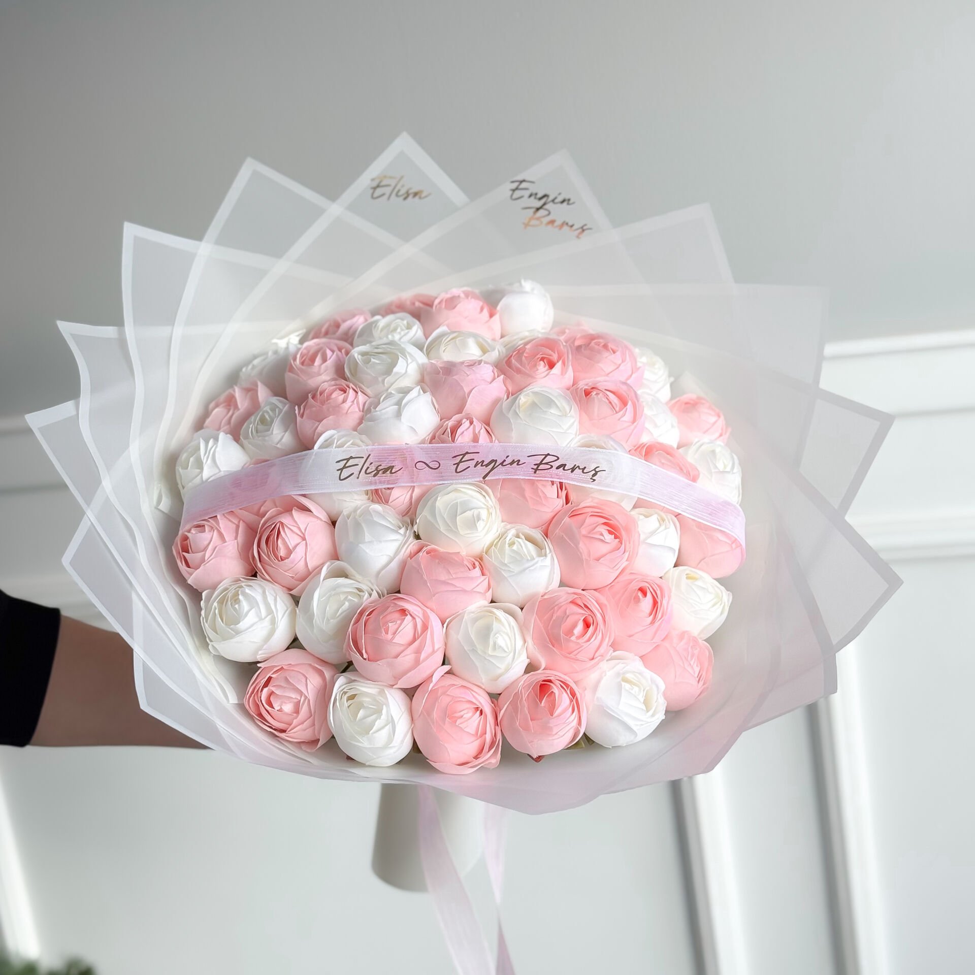 Büyük Boy Pembe Beyaz Solmayan Şakayıklı İsteme Çiçeği