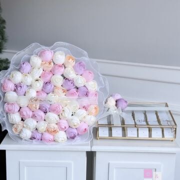 2'li Set-Tüllü Lila Pembe Şakayık İsteme Çiçeği&İsteme Çikolatası