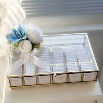 2'li Set-Mavi Lilyum ve Solmayan Şakayıklı İsteme Çiçeği&İsteme Çikolatası