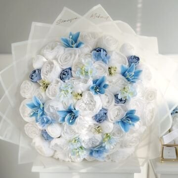 2'li Set-Mavi Lilyum ve Solmayan Şakayıklı İsteme Çiçeği&İsteme Çikolatası