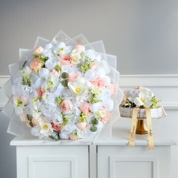 2'li Set - Manolya ve Solmayan Şakayıklı İsteme Çiçeği&İsteme Çikolatası