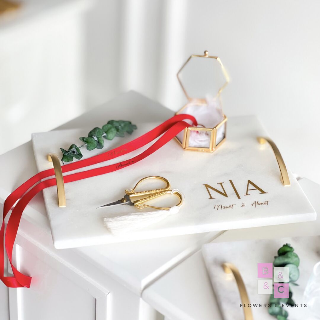 2’li Mermer Tepsi Seti GOLD