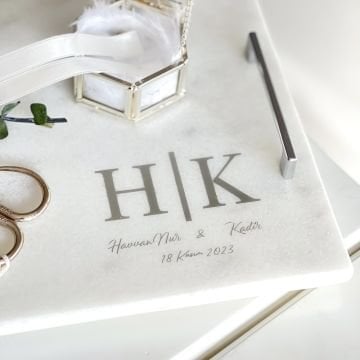 2'li Mermer Tepsi Seti - Gümüş