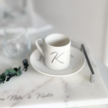 Mermer Damat Kahve Tepsisi - Gümüş