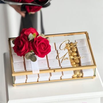 2'li set-Kırmızı Güllü İsteme Çiçeği ve Çikolatası