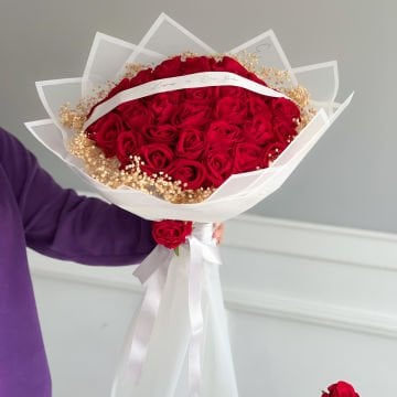 2'li set-Kırmızı Güllü İsteme Çiçeği ve Çikolatası