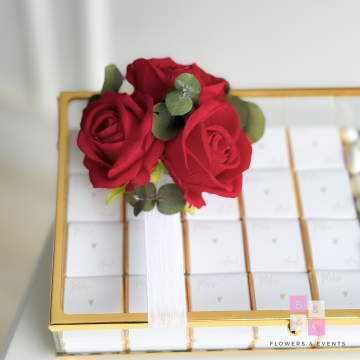 2'li set-Kırmızı Güllü İsteme Çiçeği ve Çikolatası